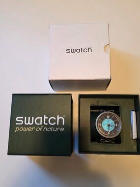 Swatch Men's Watch with Turquoise Dial and Silver Case